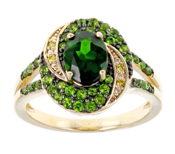 chrome diopside and yellow diamond halo ring in black rhodium and 18k yellow gold over sterling silver