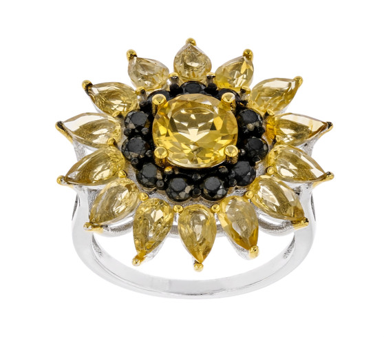 citrine and black spinel cluster ring in 18k yellow gold and rhodium over sterling silver