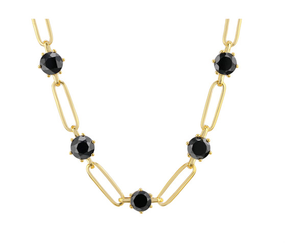 black spinel paperclip necklace in 18k yellow gold over sterling silver