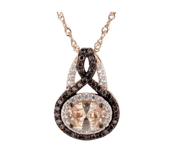 champagne white and brown cubic zirconia pendant necklace in 18k rose gold over sterling silver