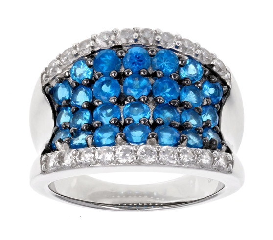 neon apatite and white zircon wideband cluster ring in black and white rhodium over sterling silver