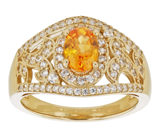spessartine garnet and white zircon ring in 18k yellow gold over sterling silver