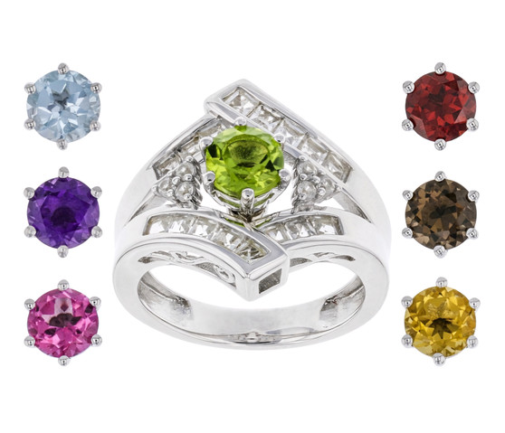 interchangeable gemstone ring with white topaz accents in rhodium over sterling silver