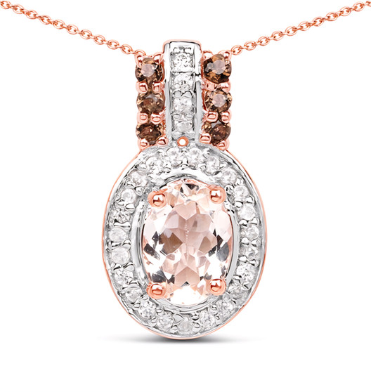 morganite smoky quartz and white zircon halo pendant necklace in 18k rose gold over sterling silver