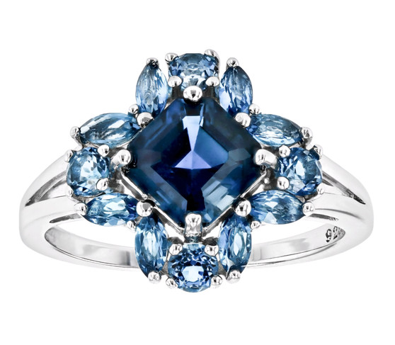 london blue topaz halo ring in rhodium over sterling silver