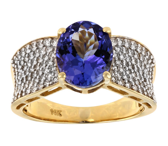 tanzanite and diamond ring in 14k yellow gold