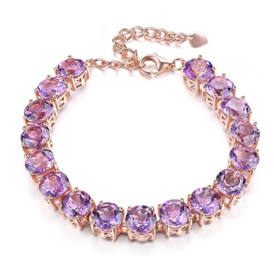 round rose de france amethyst tennis bracelet in rose gold over sterling silver
