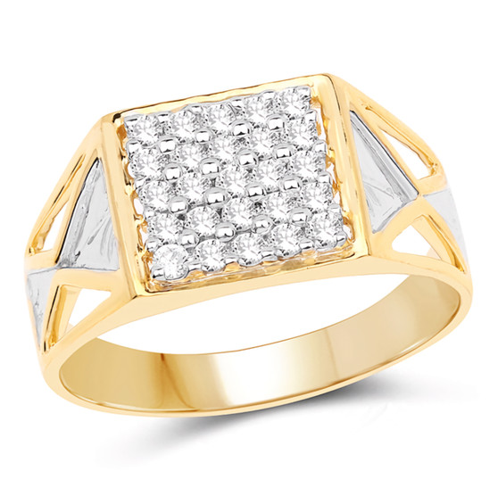 mens white diamond cluster ring in two-tone solid 14k yellow and white gold
