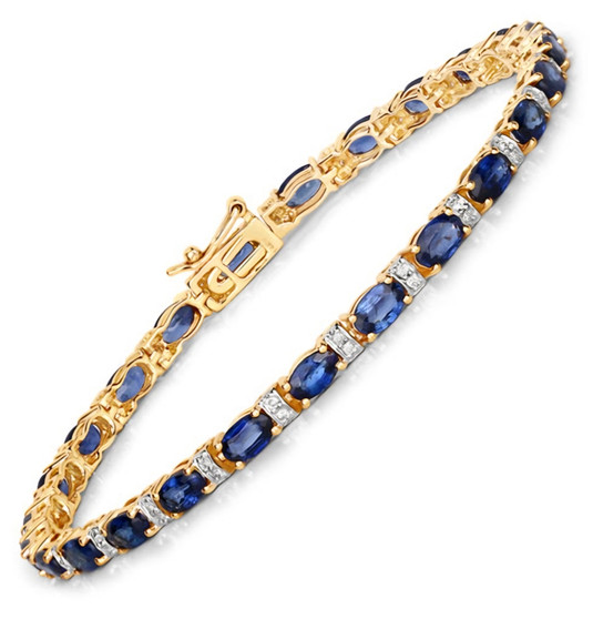 blue sapphire and diamond tennis bracelet in solid 14k yellow gold