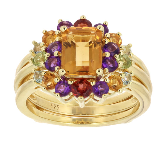citrine multi gemstone ring and jacket set in 18k yellow gold over sterling silver