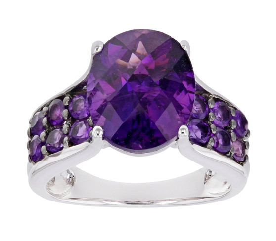amethyst bridge ring in rhodium over sterling silver