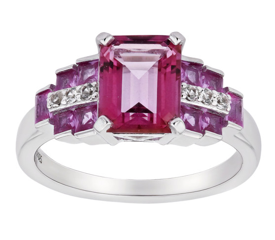 pink topaz and lab pink and white sapphire ring in rhodium over sterling silver