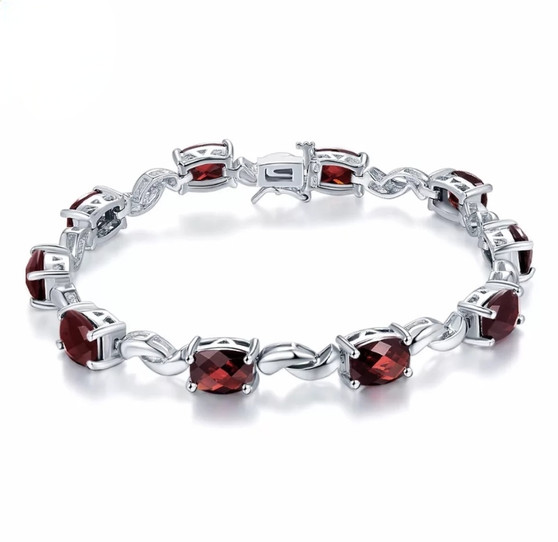 garnet bracelet in rhodium over sterling silver