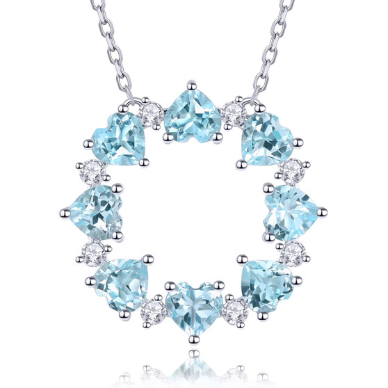 sky blue topaz and zircon heart necklace in rhodium over sterling silver