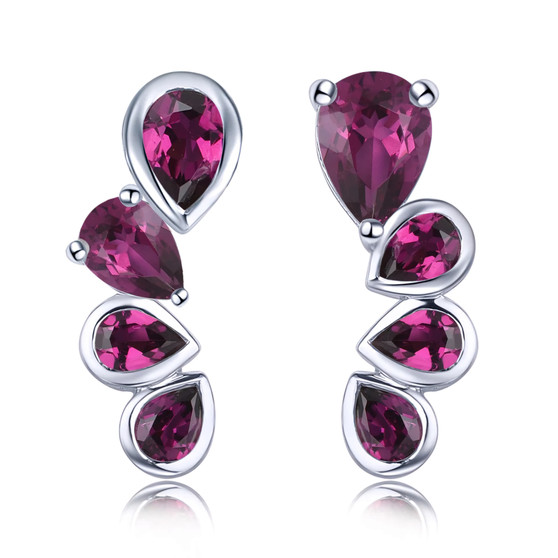 rhodolite garnet pear earrings in rhodium over sterling silver