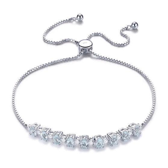aquamarine and zircon bolo bracelet in rhodium over sterling silver
