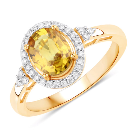 yellow sapphire and white diamond halo ring in 14k yellow gold