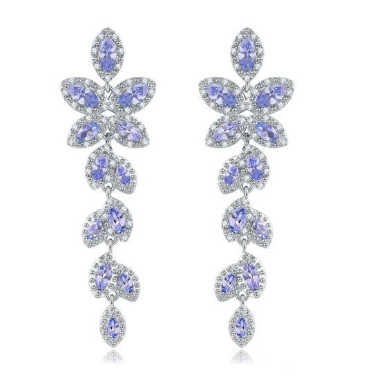 tanzanite dangle earrings in rhodium over sterling silver