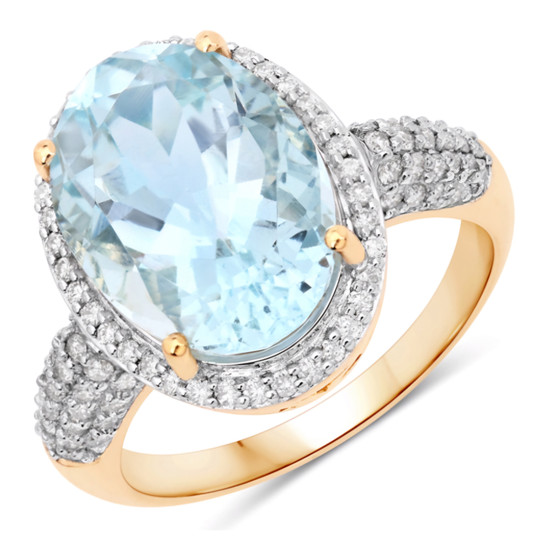 oval aquamarine and diamond halo ring in 14k yellow gold