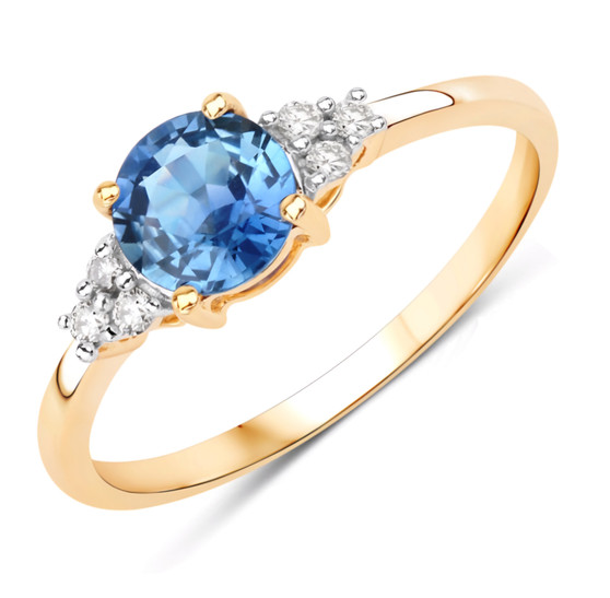 round blue sapphire and diamond ring in 14k yellow gold