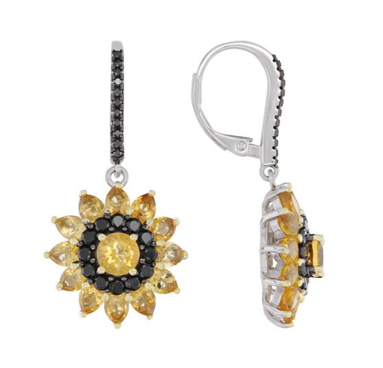citrine and black spinel cluster earrings in 18k yellow gold and rhodium over sterling silver