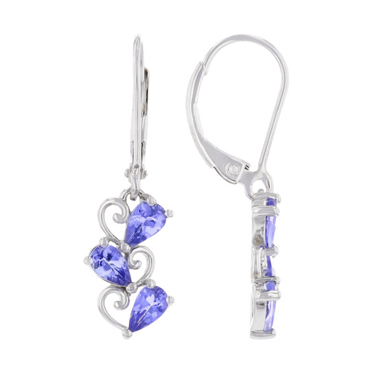 tanzanite dangle earrings in rhodium over sterling silver