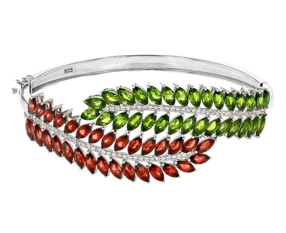 garnet chrome diopside and zircon bangle bracelet in rhodium over sterling silver