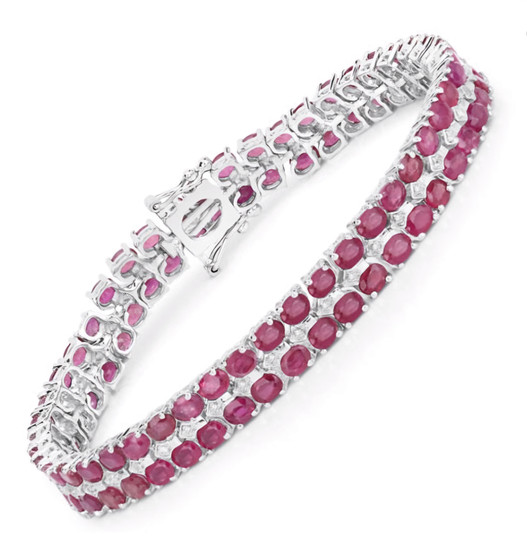 ruby (ff) and white topaz double row tennis bracelet in rhodium over sterling silver