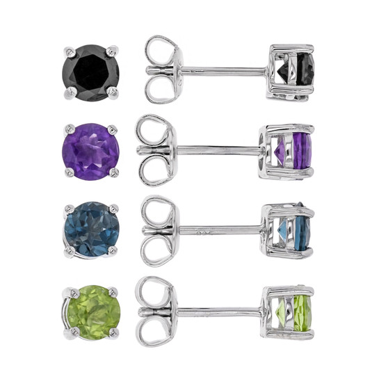 black spinel amethyst london blue topaz and peridot stud earrings set of 4 in rhodium over sterling silver