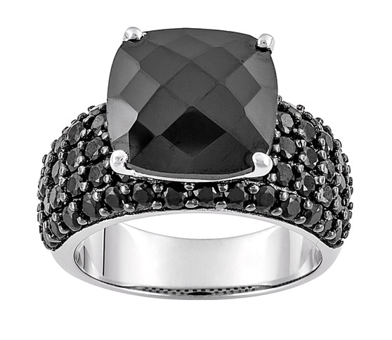 black spinel ring in black and white rhodium over sterling silver