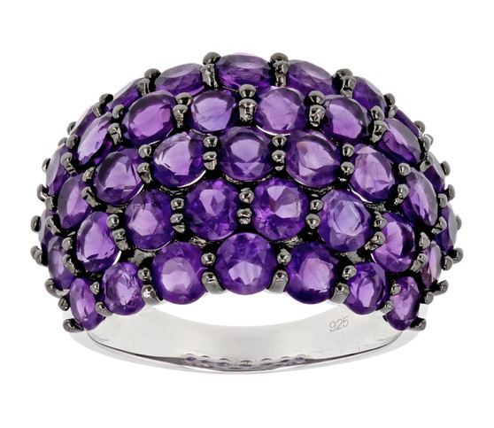 amethyst cluster wide band ring in black and white rhodium over sterling silver