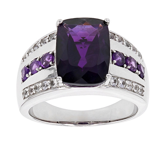 amethyst and white sapphire gents ring in rhodium over sterling silver