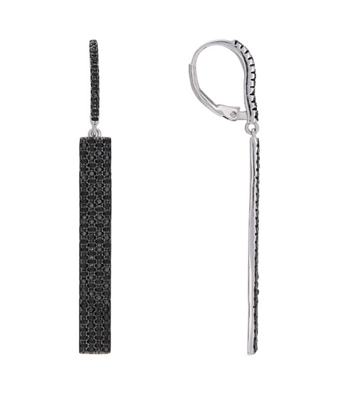 black spinel pave cluster earrings in black and white rhodium over sterling silver