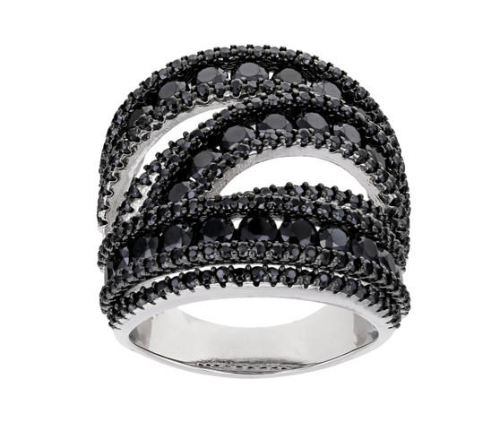 black spinel wide band ring in black and white rhodium over sterling silver