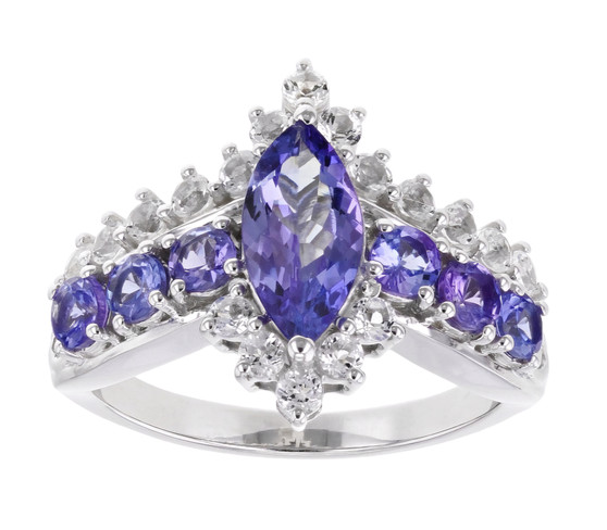 marquise tanzanite and zircon ring in rhodium over sterling silver