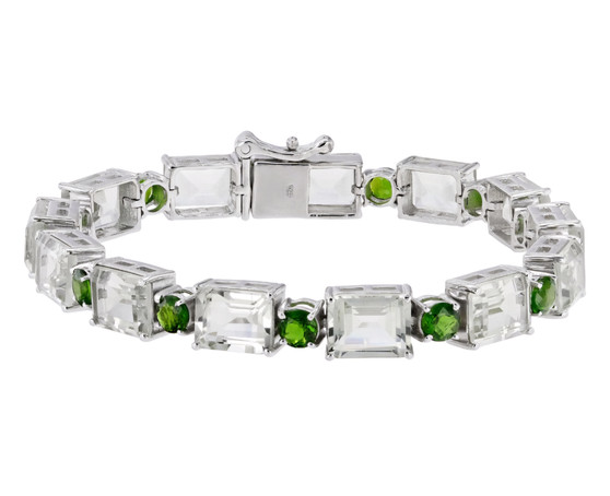 prasiolite and chrome diopside tennis bracelet in rhodium over sterling silver