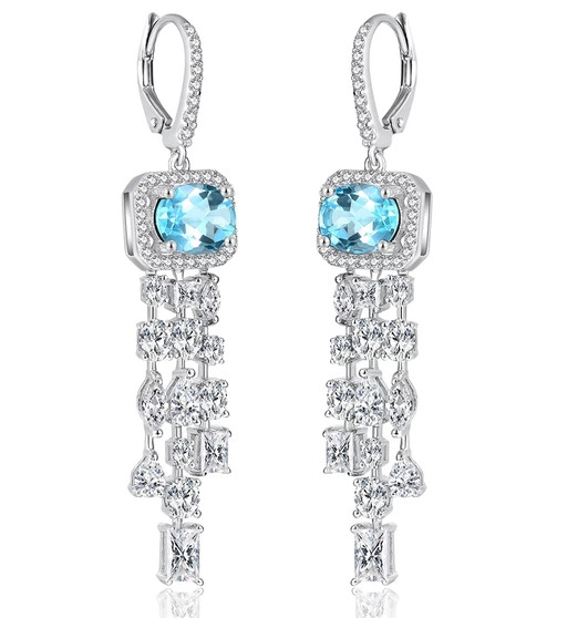 natural gemstone halo dangle earrings in rhodium over sterling silver
