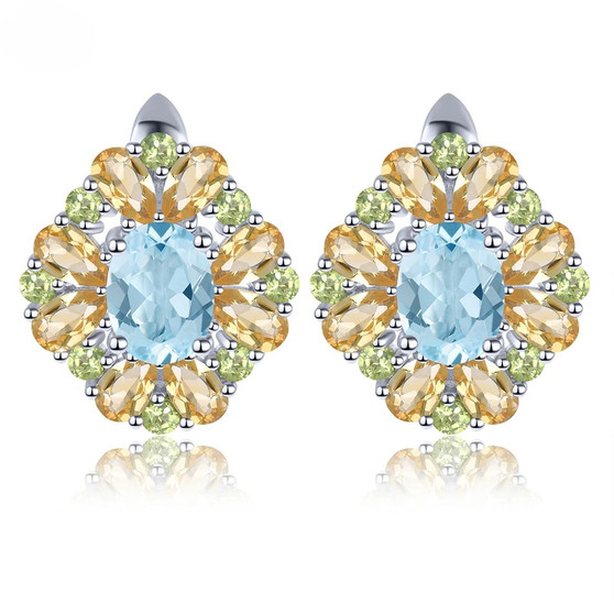 sky blue topaz citrine and peridot earrings in rhodium over sterling silver