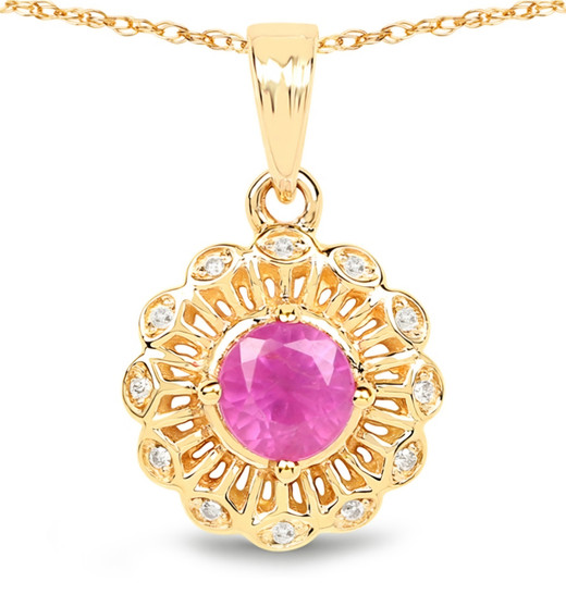 pink sapphire and diamond pendant necklace in solid 14k yellow gold