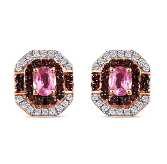 mahenge pink spinel brown and white zircon earrings in 18k rose gold and black rhodium over sterling silver
