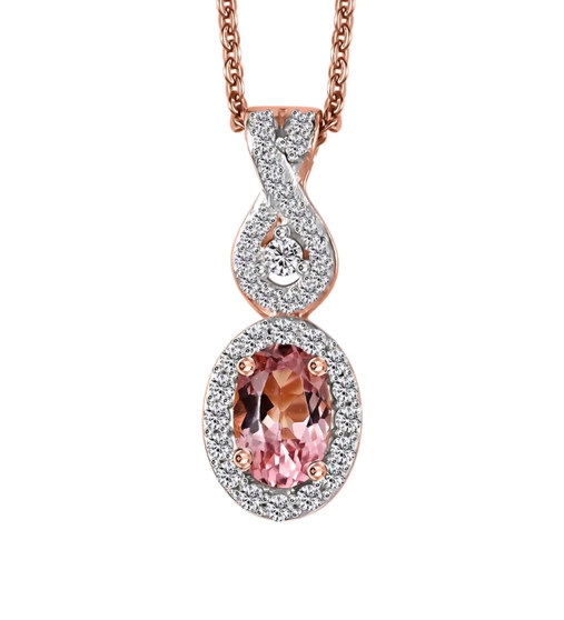 pink tourmaline and moissanite pendant necklace in 18k rose gold over sterling silver