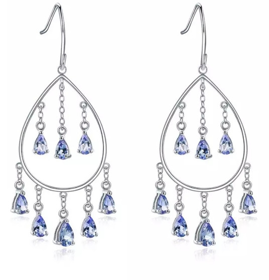 tanzanite dangle earrings in rhodium over sterling silver