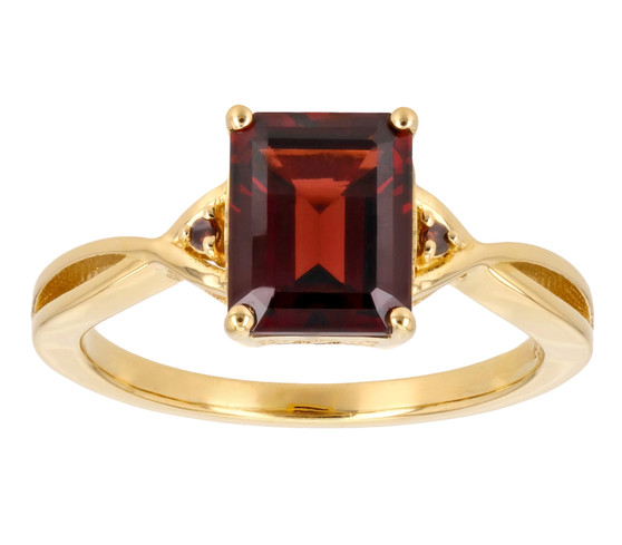 garnet and red diamond solitaire ring in 18k yellow gold over sterling silver