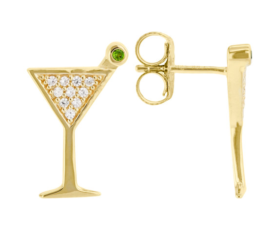 martini glass stud earrings in 18k yellow gold over sterling silver