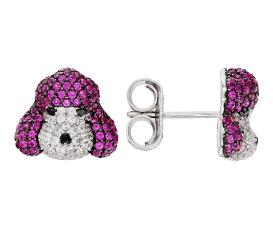 poodle dog stud earrings in rhodium over sterling silver