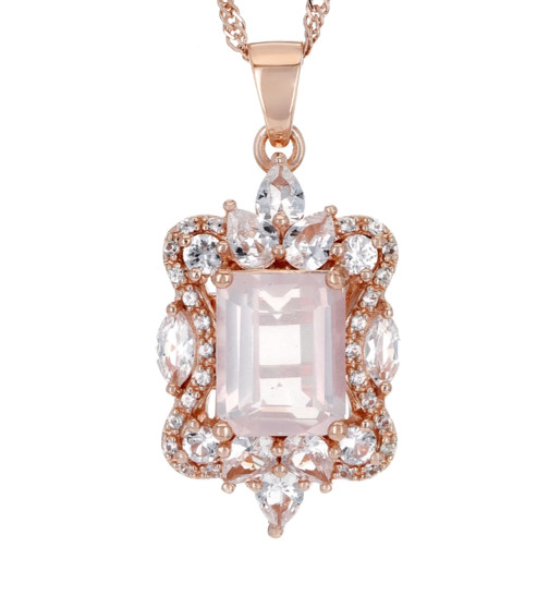 rose quartz and lab sapphire pendant necklace in 18k rose gold over sterling silver
