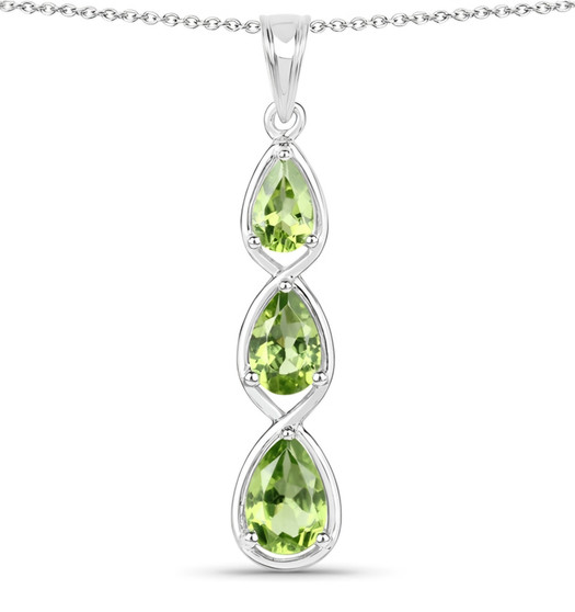 peridot three stone drop pendant necklace in rhodium over sterling silver