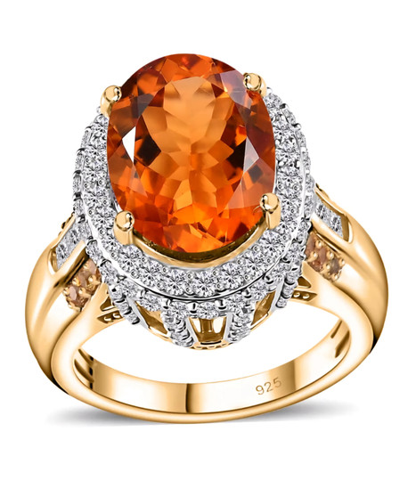 citrine orange sapphire and white zircon ring in 18k yellow gold over sterling silver
