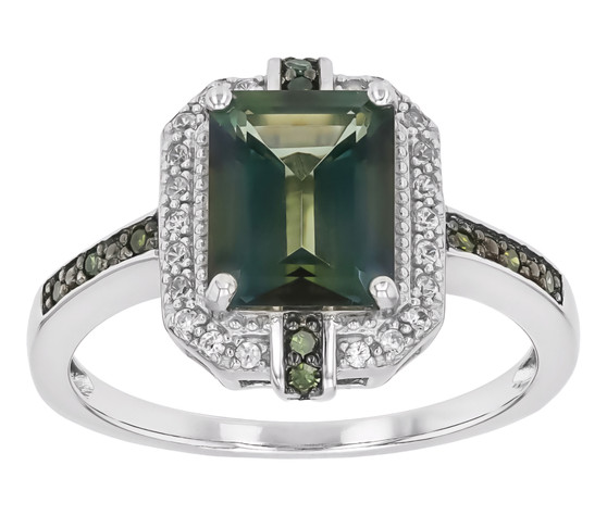 green labradorite green diamond and zircon halo ring in rhodium over sterling silver