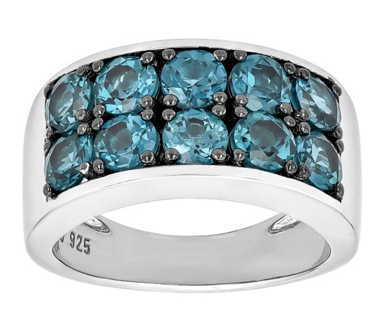 lab blue spinel gents ring in black and white rhodium over sterling silver